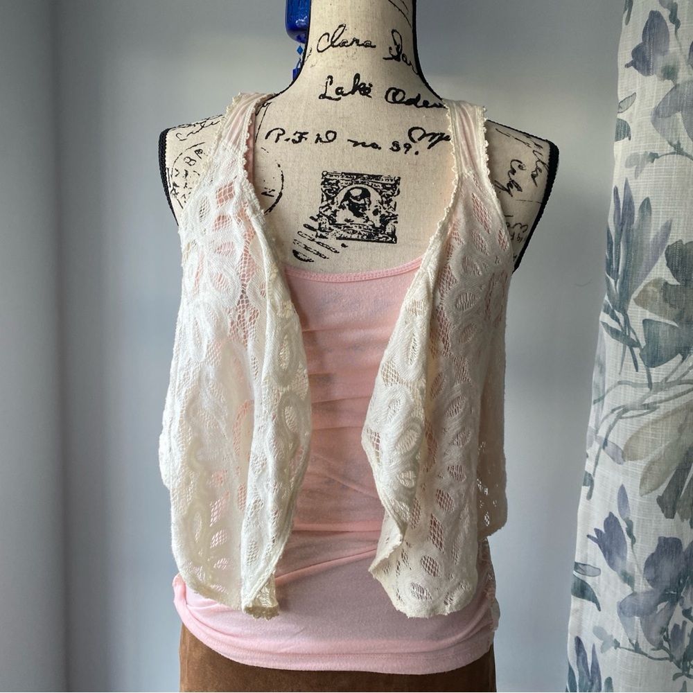 Y2K Cream Lace Romantic Prairie Western Boho Vest XS